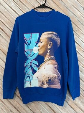 P!NK Cobalt Blue Artist Portrait Graphic Crewneck Sweatshirt Band Tour